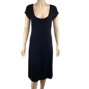 Karen Kane Black Beaded Scoop Neck‎ Dress Size Medium Knit Stretch Knee Length
